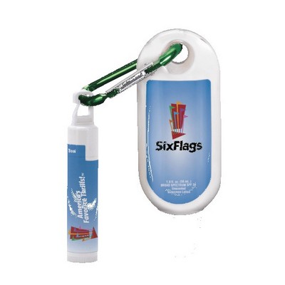 1.9 oz SPF 30 Sunscreen with Carabiner and SPF 15 Lip Balm in White Tube with Hook Cap